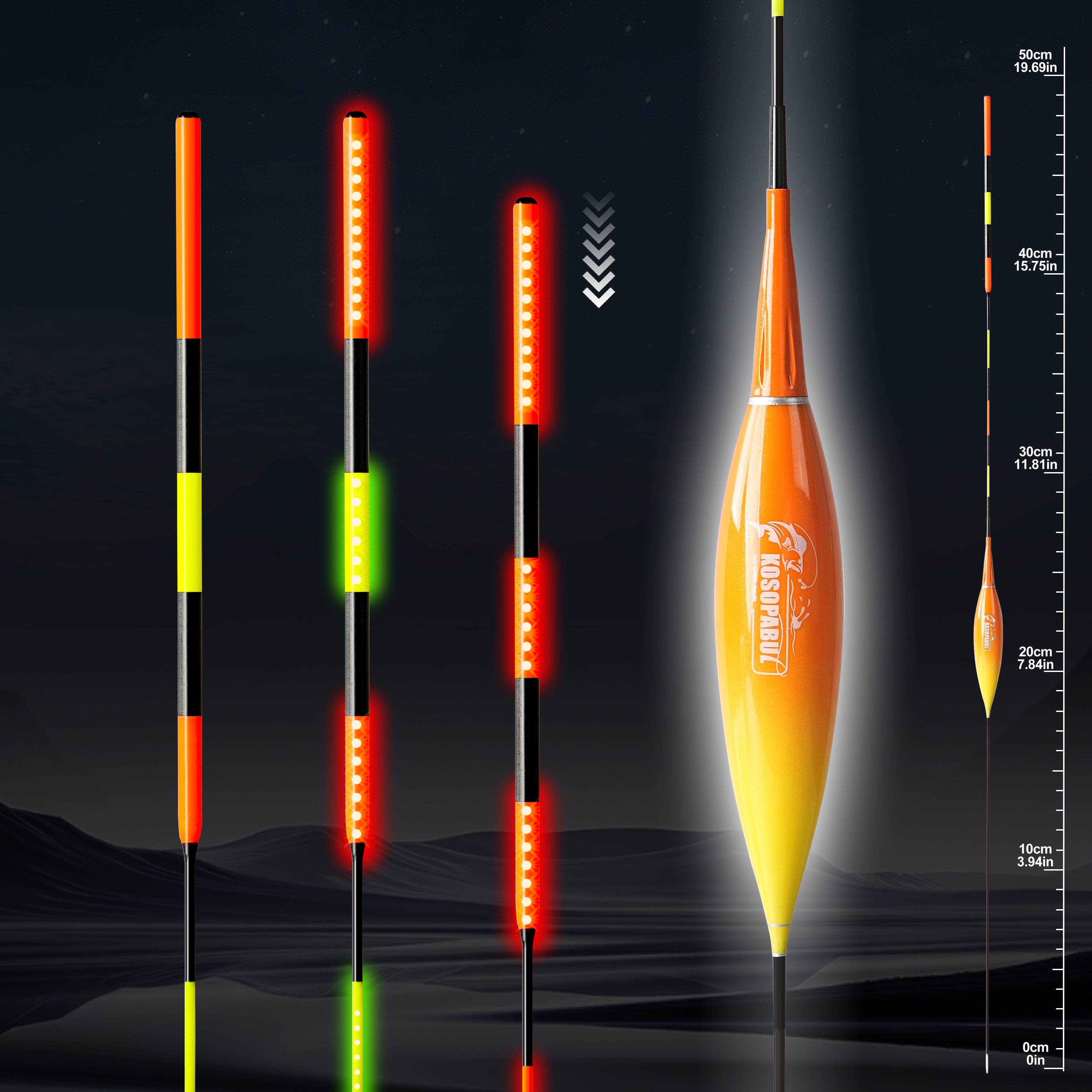 Kosopabul Deep & Moving Water(2-4 meters) Vertical Gravity Sensing LED Fishing Float Kit