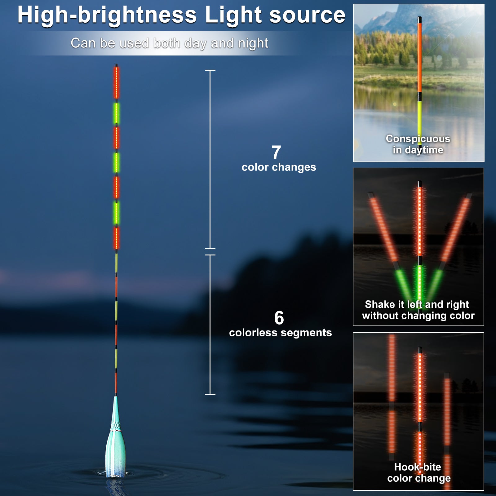 Kosopabul Shallow & Still Water(1-3 meters) Vertical Gravity Sensing LED Fishing Float Kit
