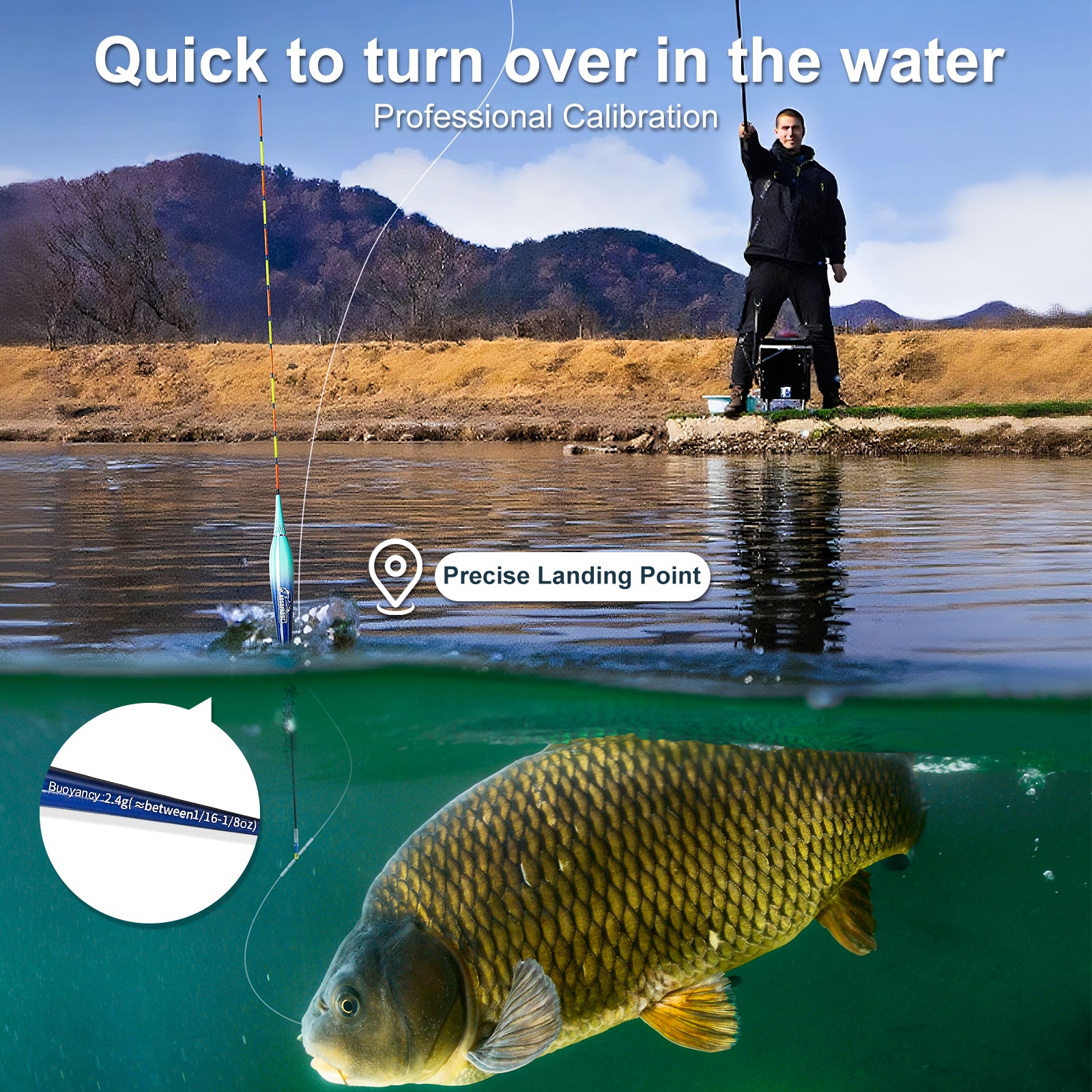 Kosopabul Shallow & Moving Water(1-3 meters) Vertical Gravity Sensing LED Fishing Float Kit