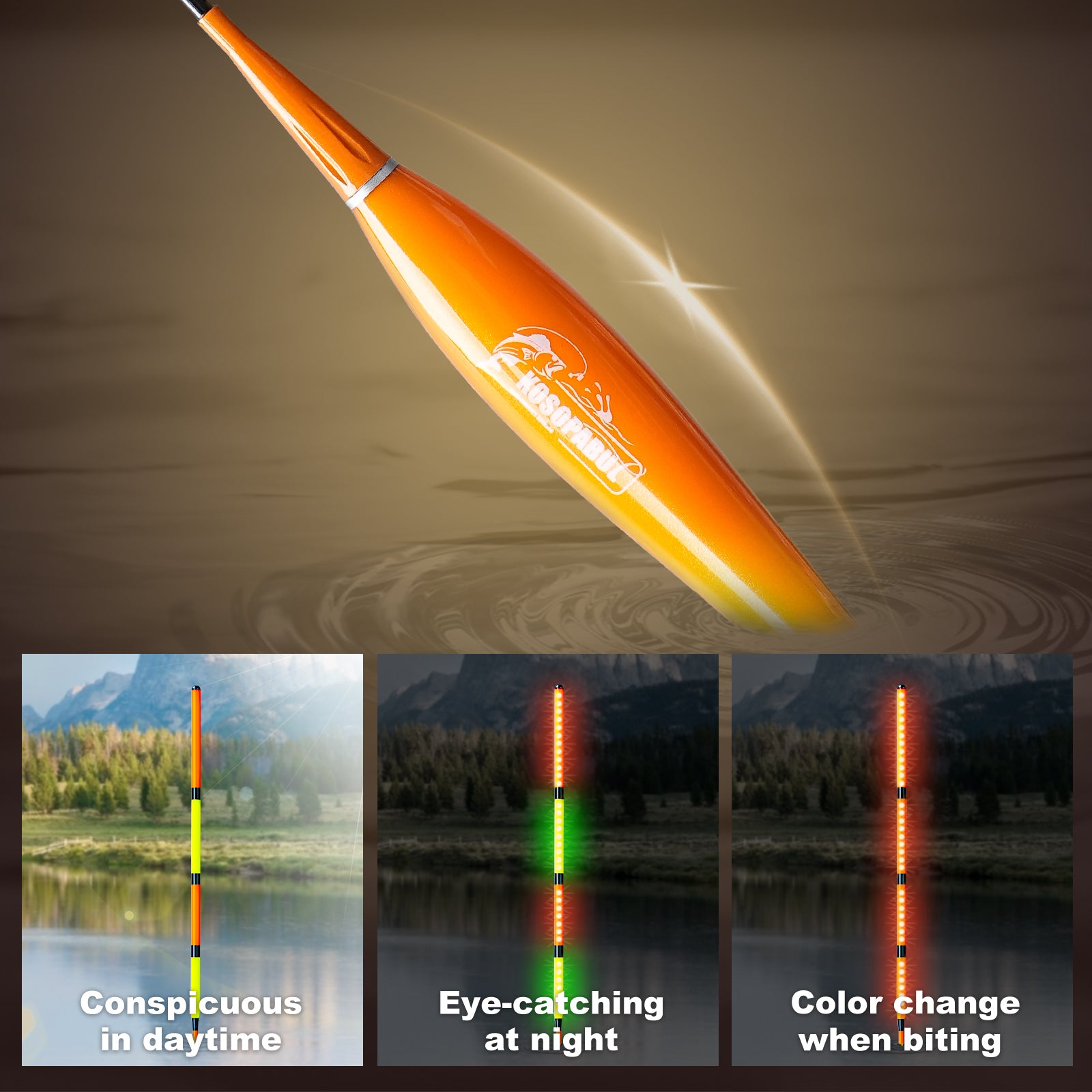 Kosopabul Deep Stillwater(3-6 meters) Vertical Gravity Sensing LED Fishing Float Kit