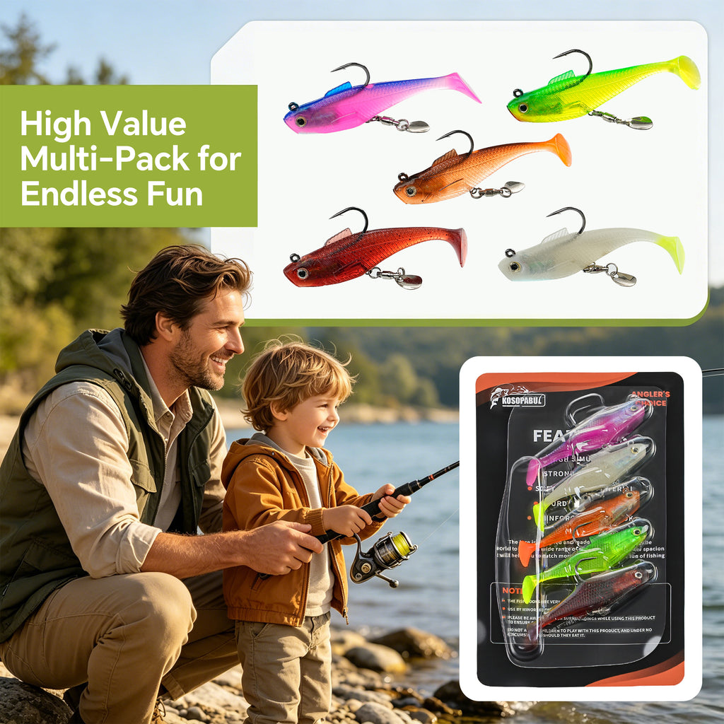 Kosopabul Shadtail Soft Swimbaits – Pre-Rigged with BKK Hooks for Bass, Trout & Crappie