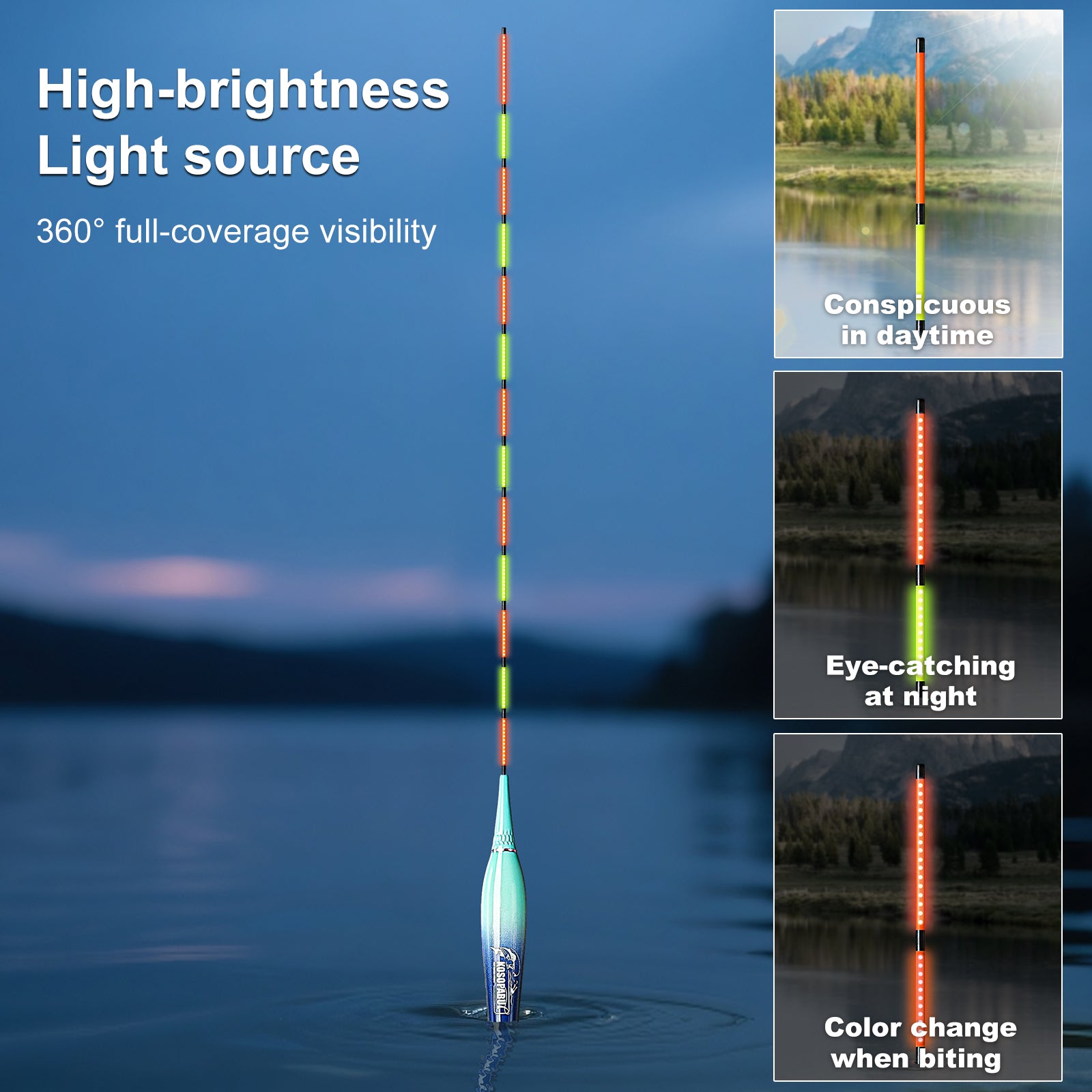 Kosopabul Shallow & Moving Water(1-3 meters) Vertical Gravity Sensing LED Fishing Float Kit