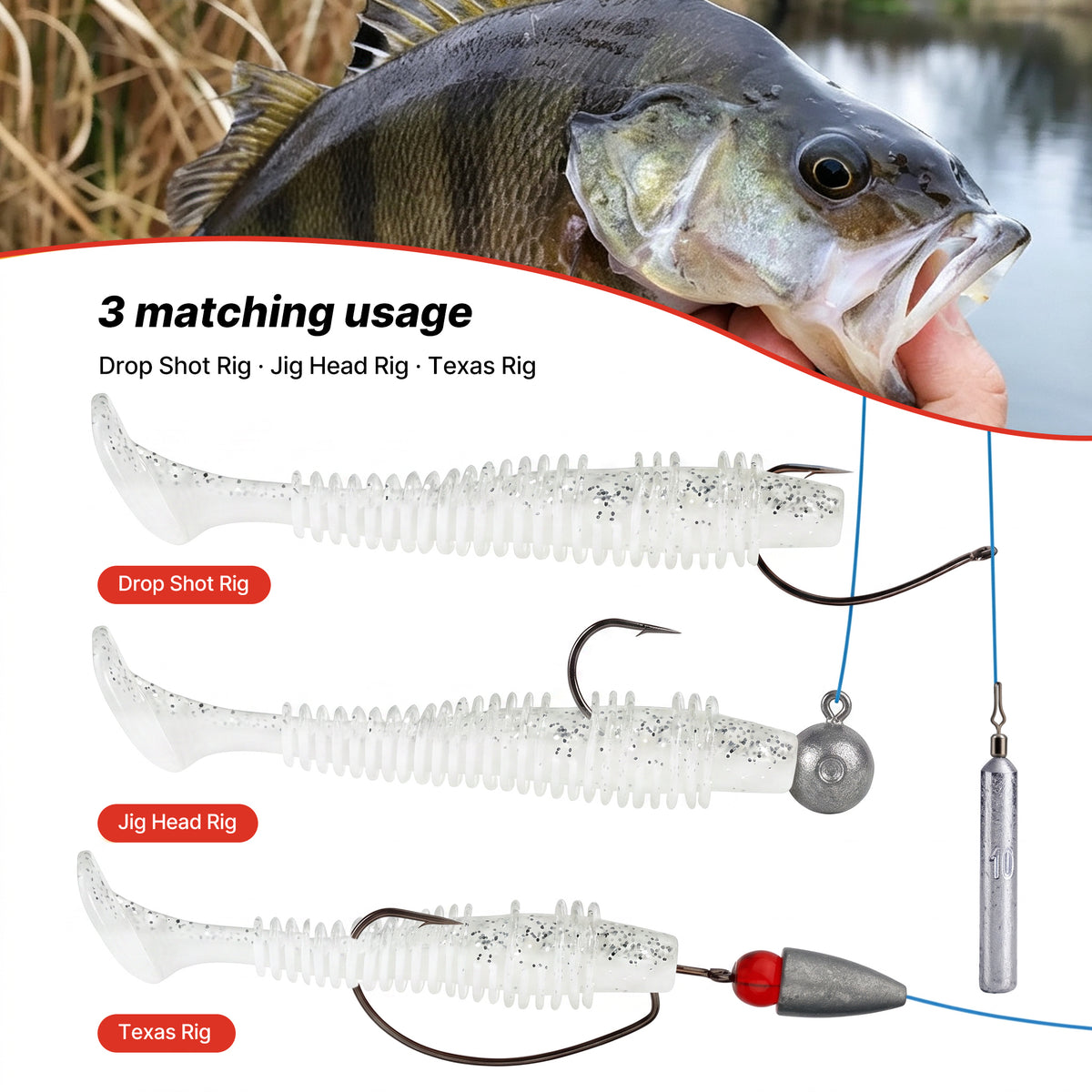 Kosopabul Paddle Tail Swimbaits – 10PCS Lifelike Soft Silicone Fishing Lures