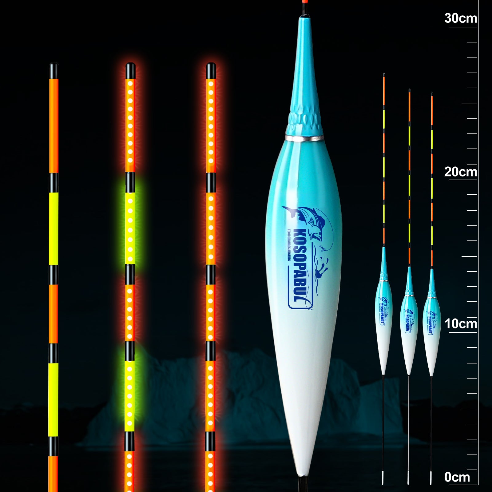 Kosopabul Shallow & Moving Water(0.8-1.5 meters) Vertical Gravity Sensing LED Fishing Float Kit