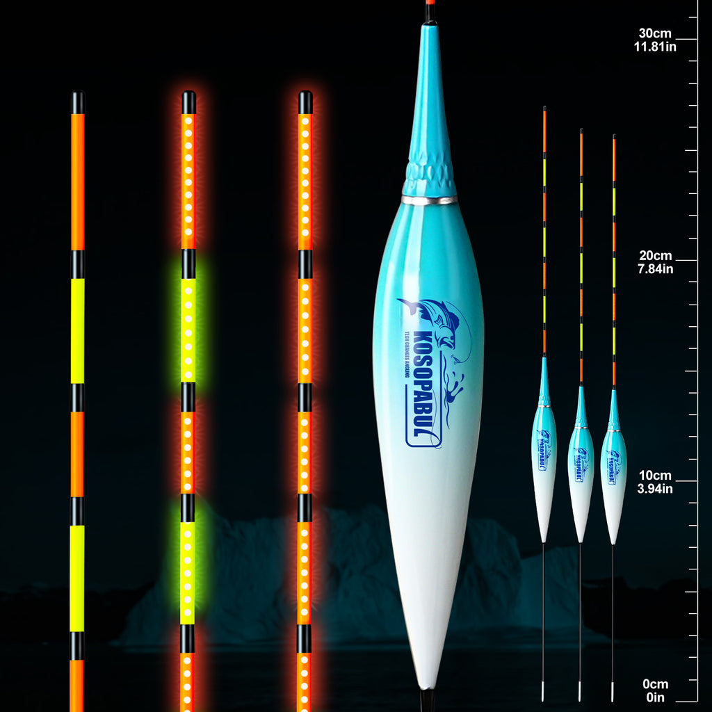 Kosopabul Shallow & Moving Water(0.8-1.5 meters) Vertical Gravity Sensing LED Fishing Float Kit