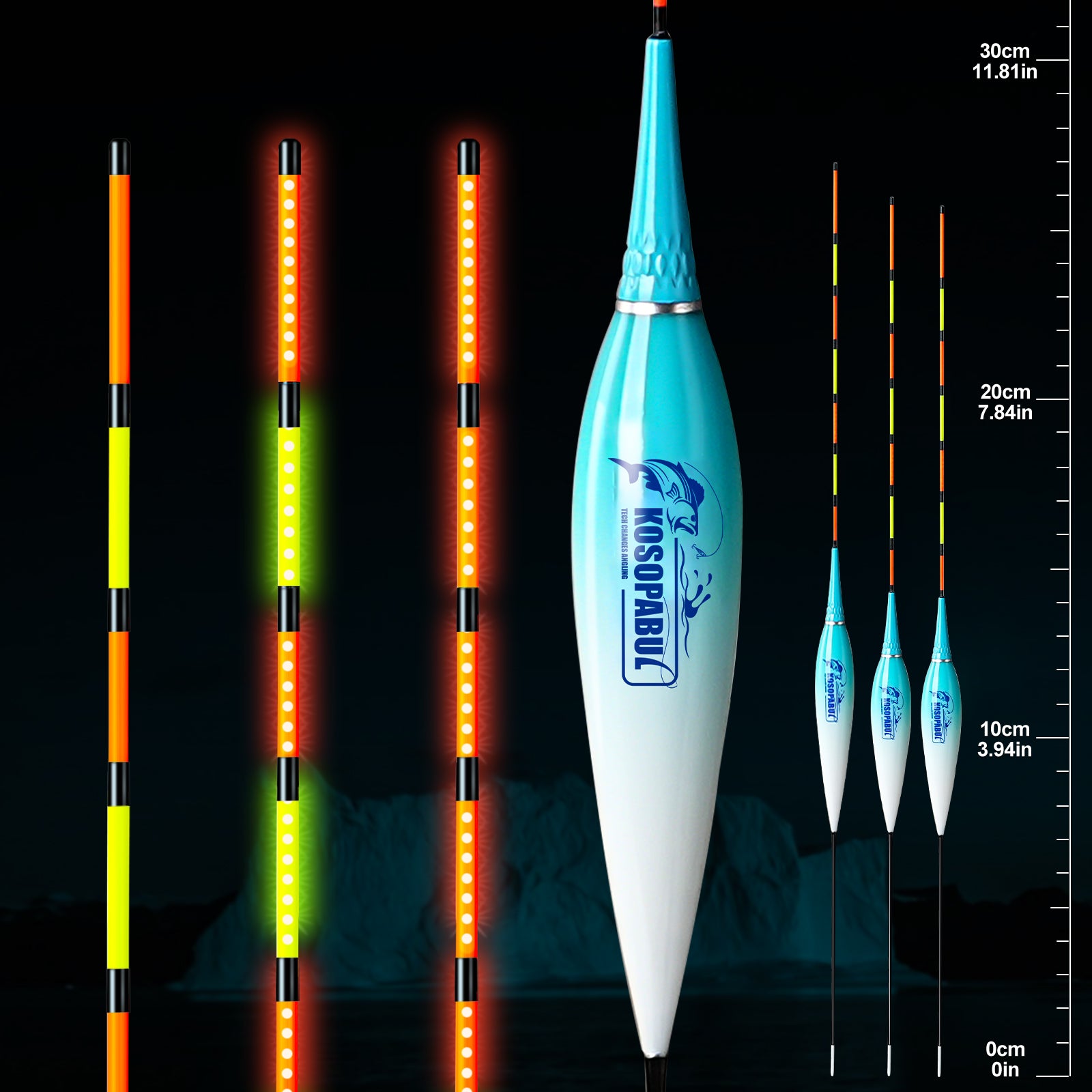 Kosopabul Shallow & Moving Water(0.8-1.5 meters) Vertical Gravity Sensing LED Fishing Float Kit