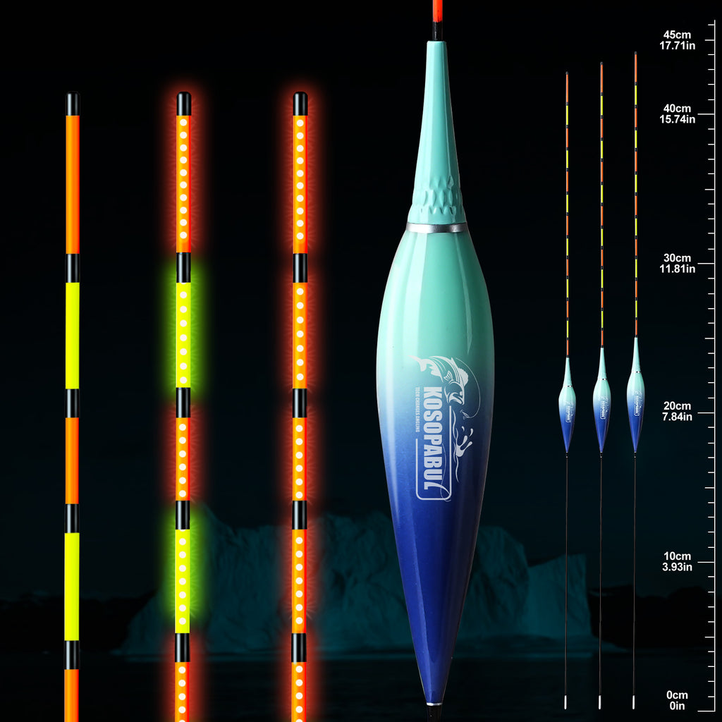 Kosopabul Shallow & Still Water(1-3 meters) Vertical Gravity Sensing LED Fishing Float Kit