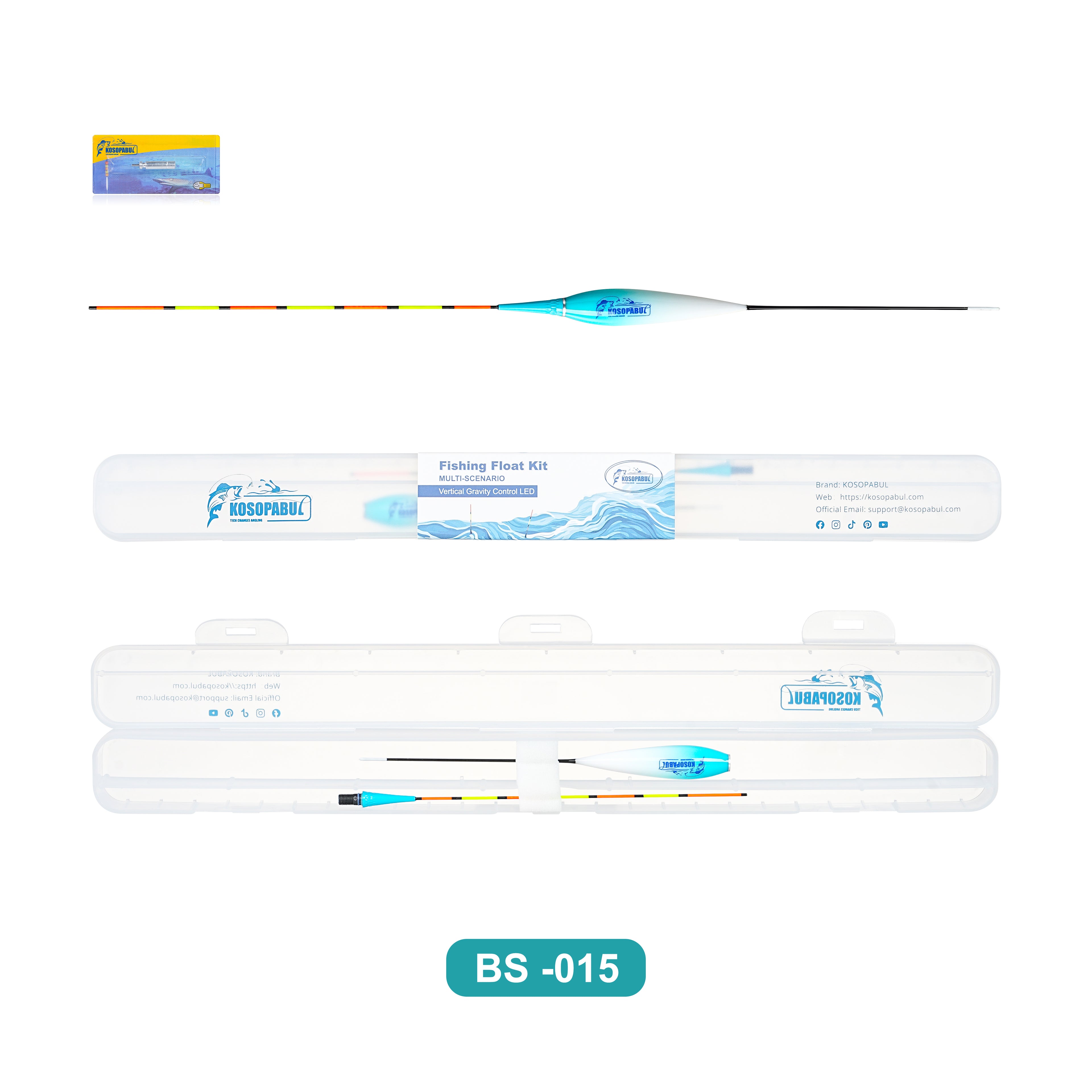 Kosopabul Shallow & Moving Water(0.8-1.5 meters) Vertical Gravity Sensing LED Fishing Float Kit